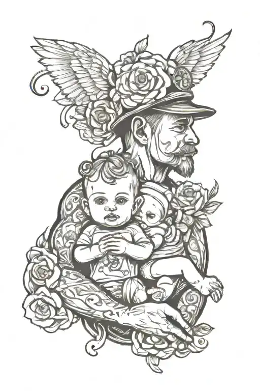 Baby And Father Holding Tatoo Design