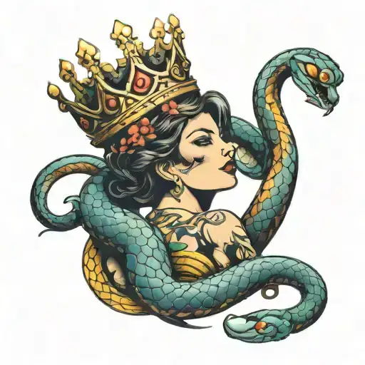 Snake Wrapped Around A Woman With A Crown