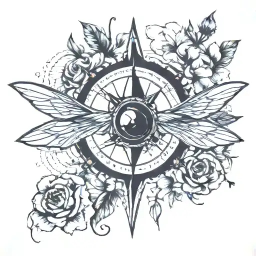 Compass With Two Small Bees Pollinating