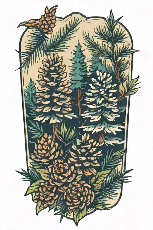 Small Pinecones And Pine Trees