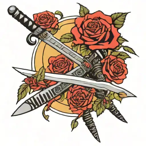 Katana And Roses With Thorns And Instead