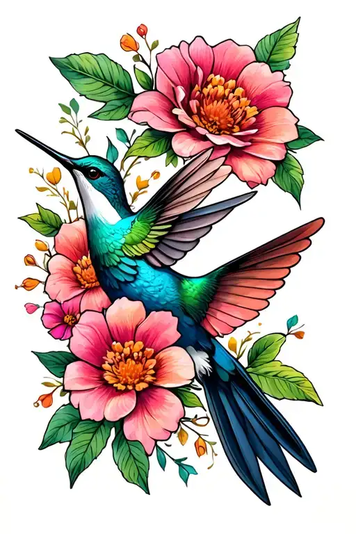 Humming Bird With Flowers With Mom