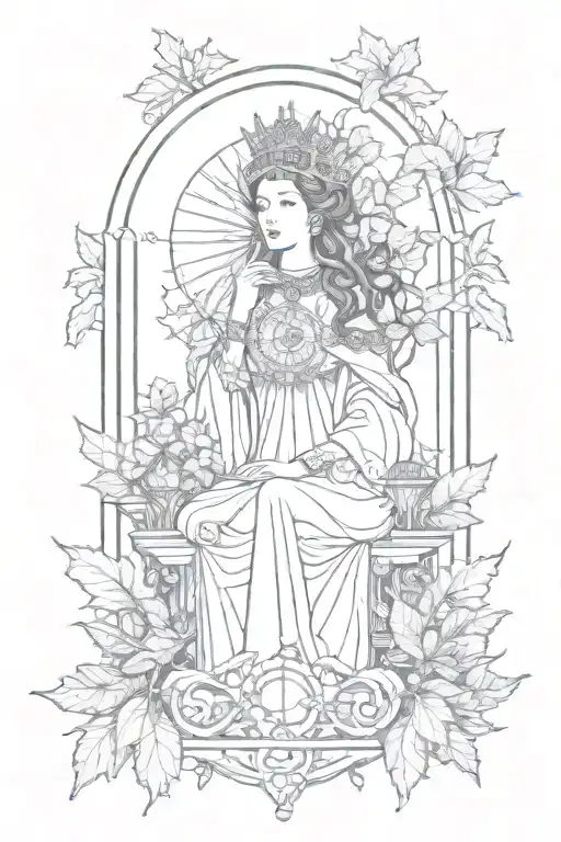 Empress Tarot Card With Leaves Around It