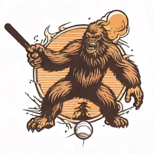 Silhouette Of Bigfoot Hitting A Baseball At A Ufo