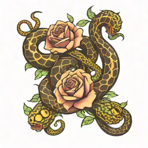 Snake Coiled Around Roses