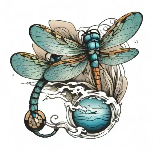 Dragonfly Flying Over The River