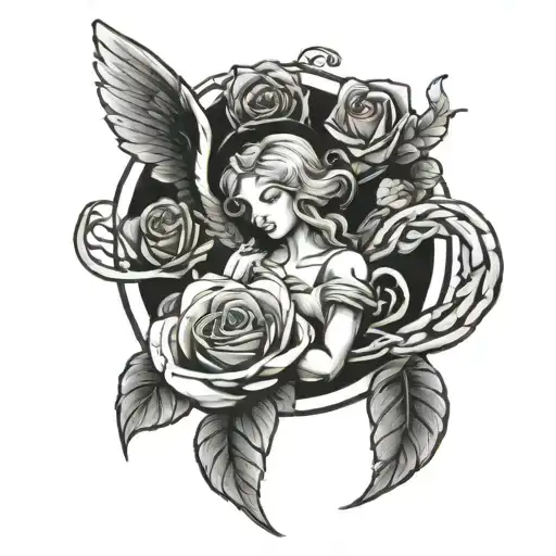 Angel Coming Out Of An Intertwined Rose