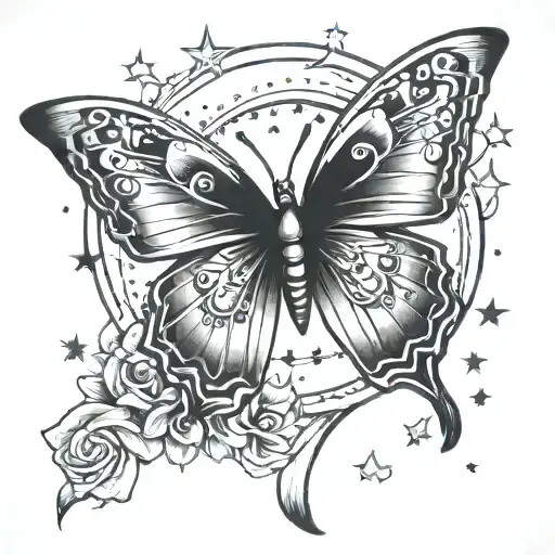 Butterfly And Moon And Stars