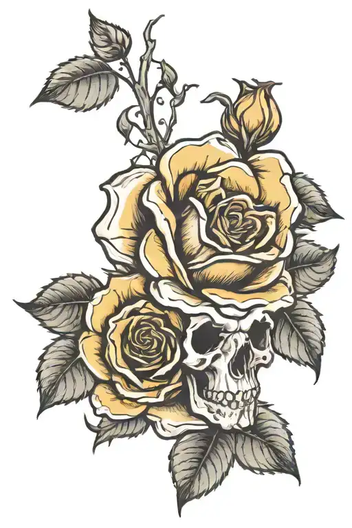Single Rose With A Sunflower Growing Out Of An Animal Skull