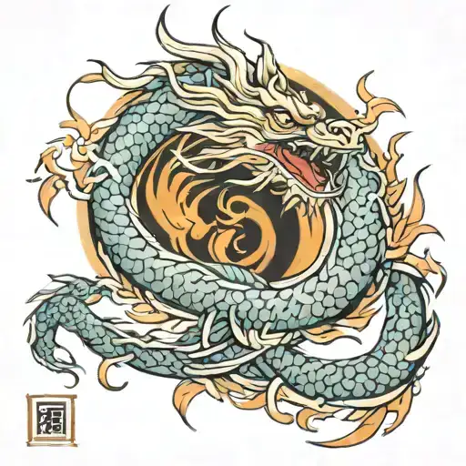A Vietnamese Dragon Wrapping Around A Phoenix