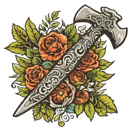 An Axe Surrounded By Beautiful Naturewith Name Mbazo On It