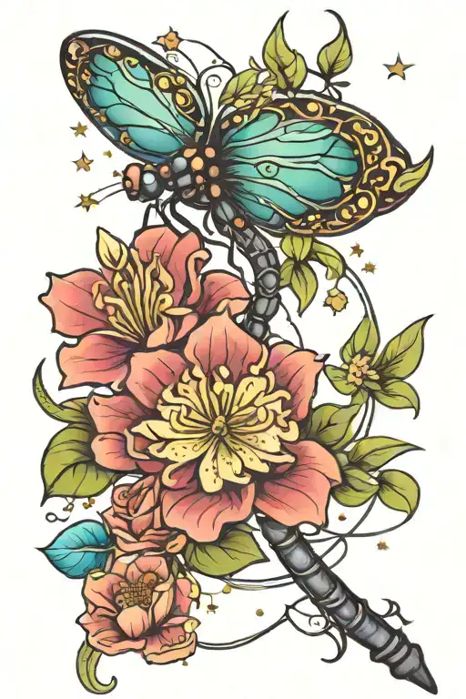 Healing Dragonfly Moon Flowers Stars Aquarius Energy