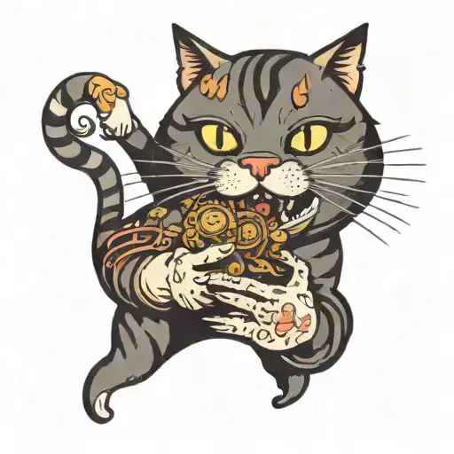 Cat Holding A Dead Mouse In It'a Hand Showing Off