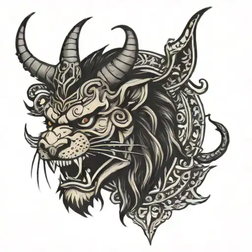 Sri Lankan Devil Mask And Lion Mix