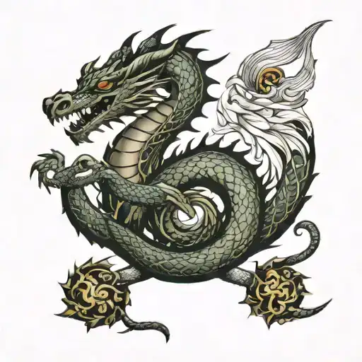 Dragon Protecting Three Zodiacs Two Aries And A Leo