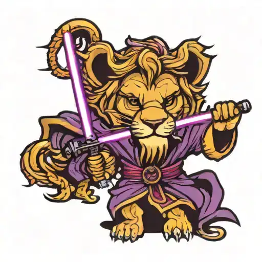Lion Jedi With Purple Light Saber