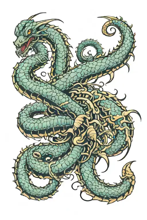 Centipede Fighting A Dragon Coiled