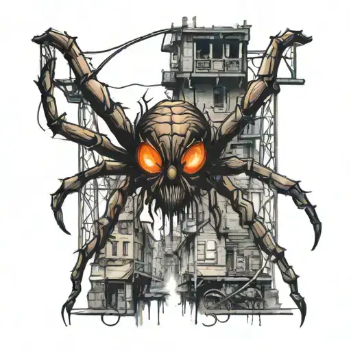 Giant Spider Hanging From A Bridge Eating People