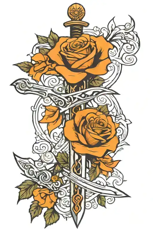 Sword With Orange Roses