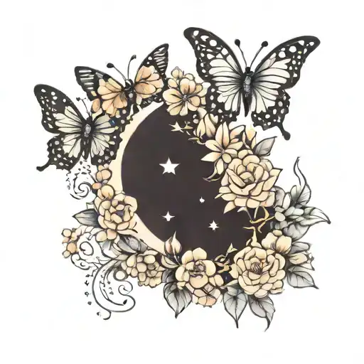 Butterflies Flowers Moon