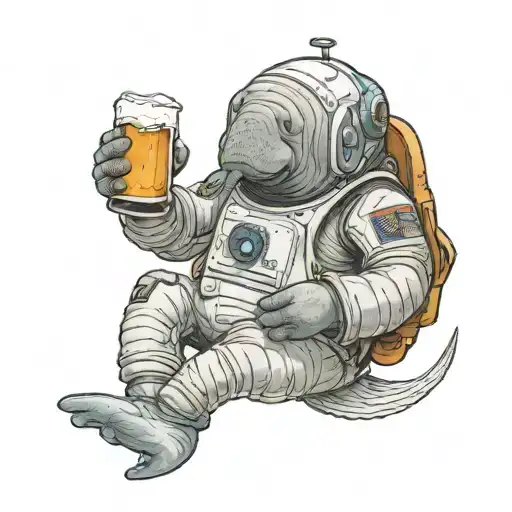 Manatee In A Space Suits Holding A Beer