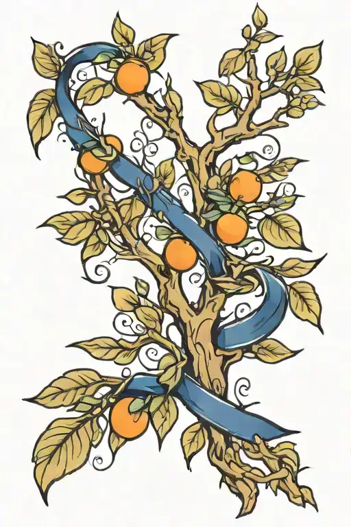 Orange Tree Branch Dark Blue Cancer Ribbon Wrapped