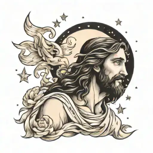 A Sky With Full Of Stars And Moons With Jesus Black And White But Better Design's