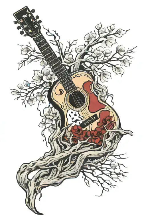 Last Of Us Guitar Surrounded By Red Fungus Growth Intertwined