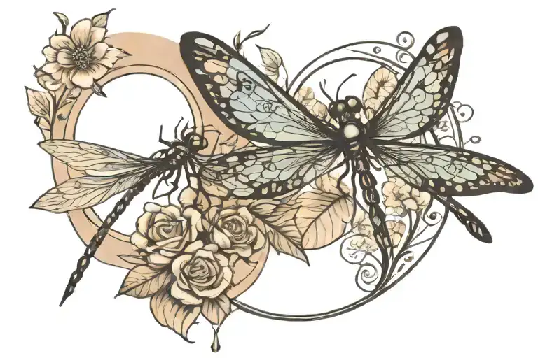 Couple Tattoo A Simple Circle With Wedding Date And A Dragonfly