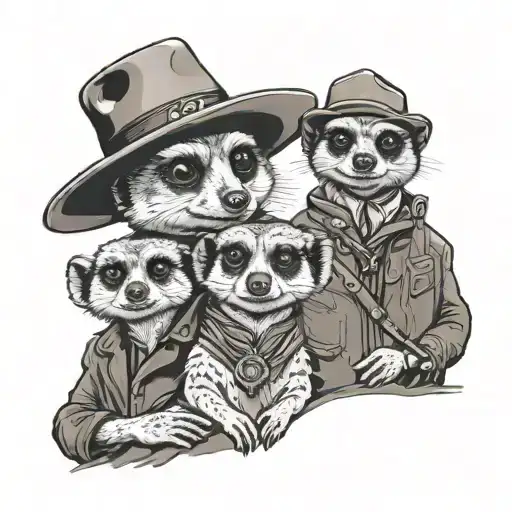 Meerkat Wear Cowboy Hat With Family