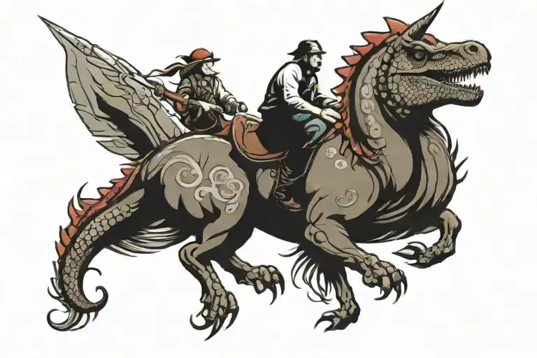 Dinosaur Riding An Unicorn Full Body