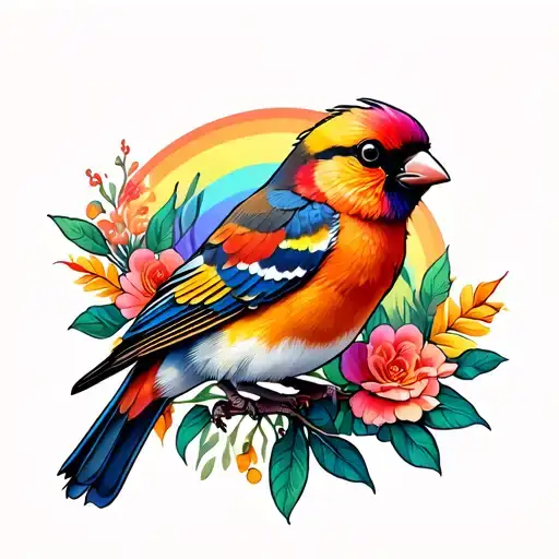 Rainbow Finch Perched Atop