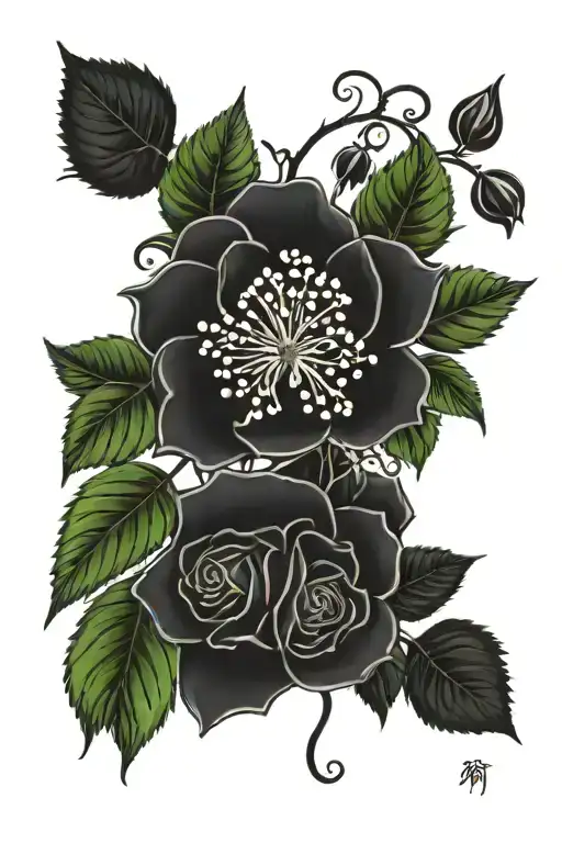 Black Roses Growing Vines Hanging Poison Ivy Leaves Lilly Of The Valley Flowers Growing