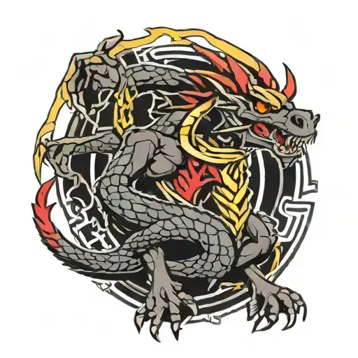 Yugi-oh The Black Dragon With Red Eyes Tattoo Design For Leg