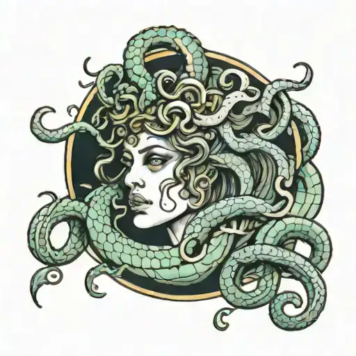 Medusa Snakes Wrapped Around Athena