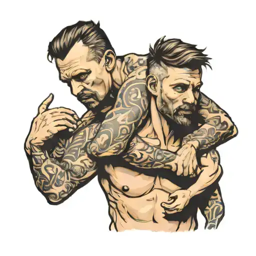 Father Carrying Son On Shoulders Back Facing Forward