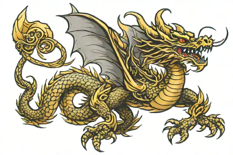 Gold Dragon Flying Tattoo