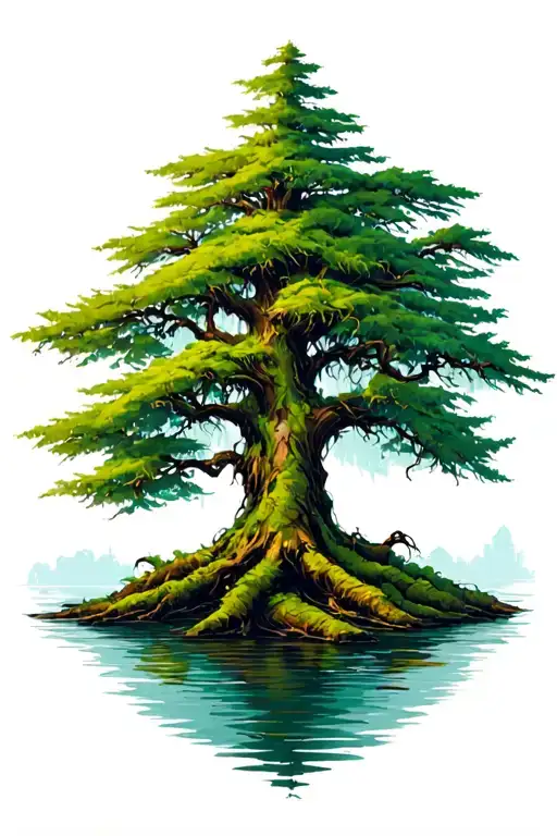 Bald Cypress Knee With Moss Covered Tree