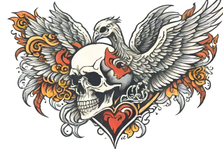 Skull Heart Phoenix Rising From The Ashes