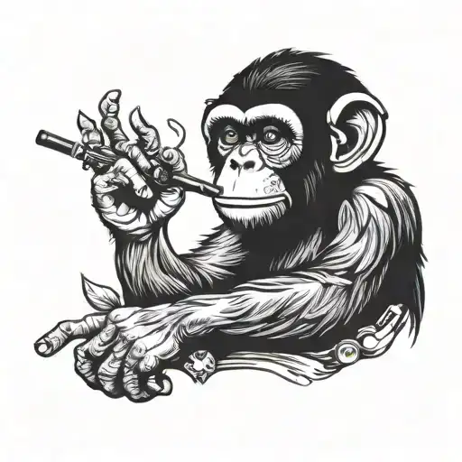 Space Monkey Smoking Joint And Holding Ak47