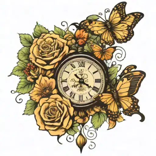 Flowers And Butterflies On Clock With Name Written
