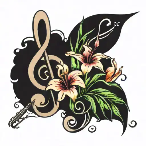 Music Note Treble Clef With Gladiolus Flowers Growing Of It
