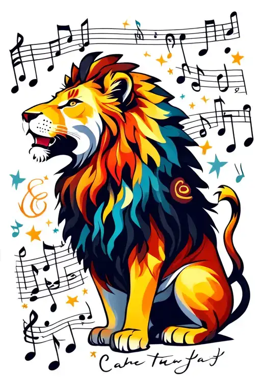Lion Surrounded My Music Notes
