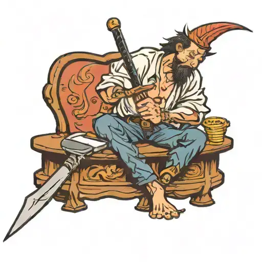 Man Sharpening Sword On Grindstone