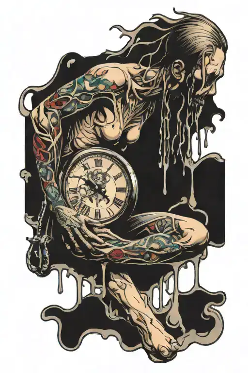 Melted Clock And Kneeling Person Wailing Holding It