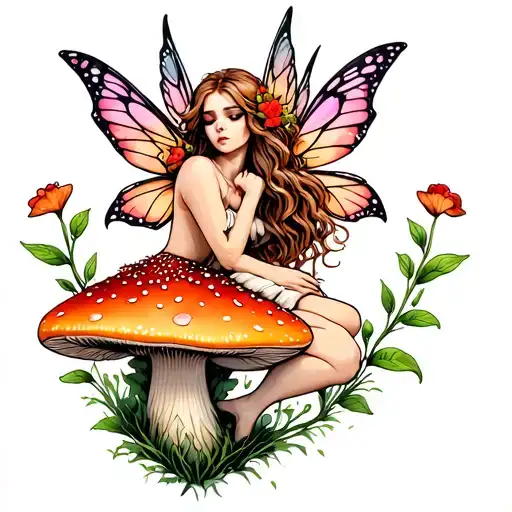 Gothis Fairy With Mushroom Fairy Sitting