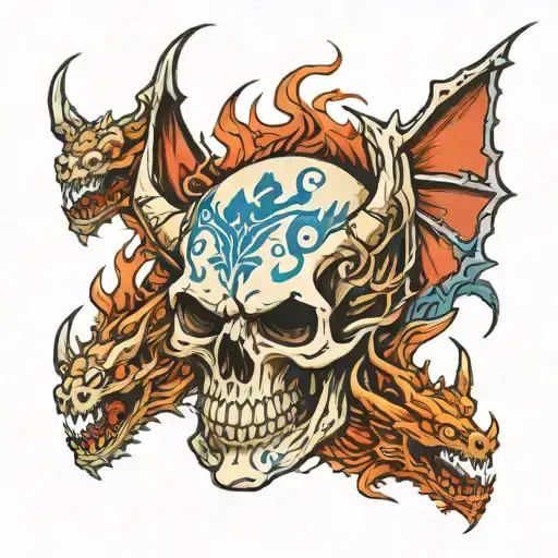 Skull And Dragons One Blue