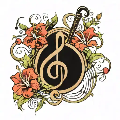 Music Note Treble Clef With Red Gladiolus Flowers Growing Of It