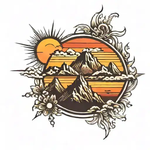 Sunset Behind Mountain With Sun