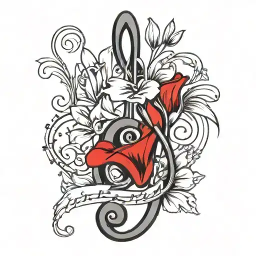 Music Note Treble Clef With Red Gladiolus Flowers Wrapped Around It